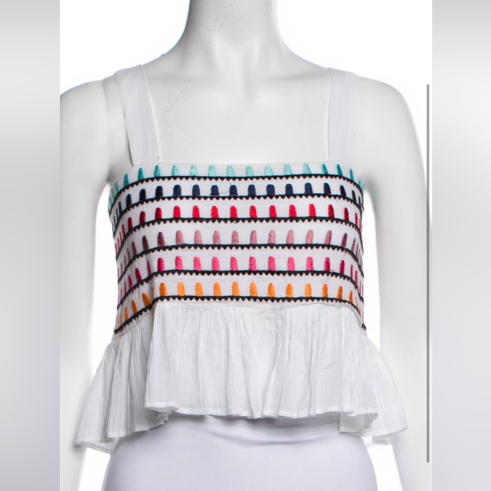 Carolina K White Gauze Tank Top with Embroidery